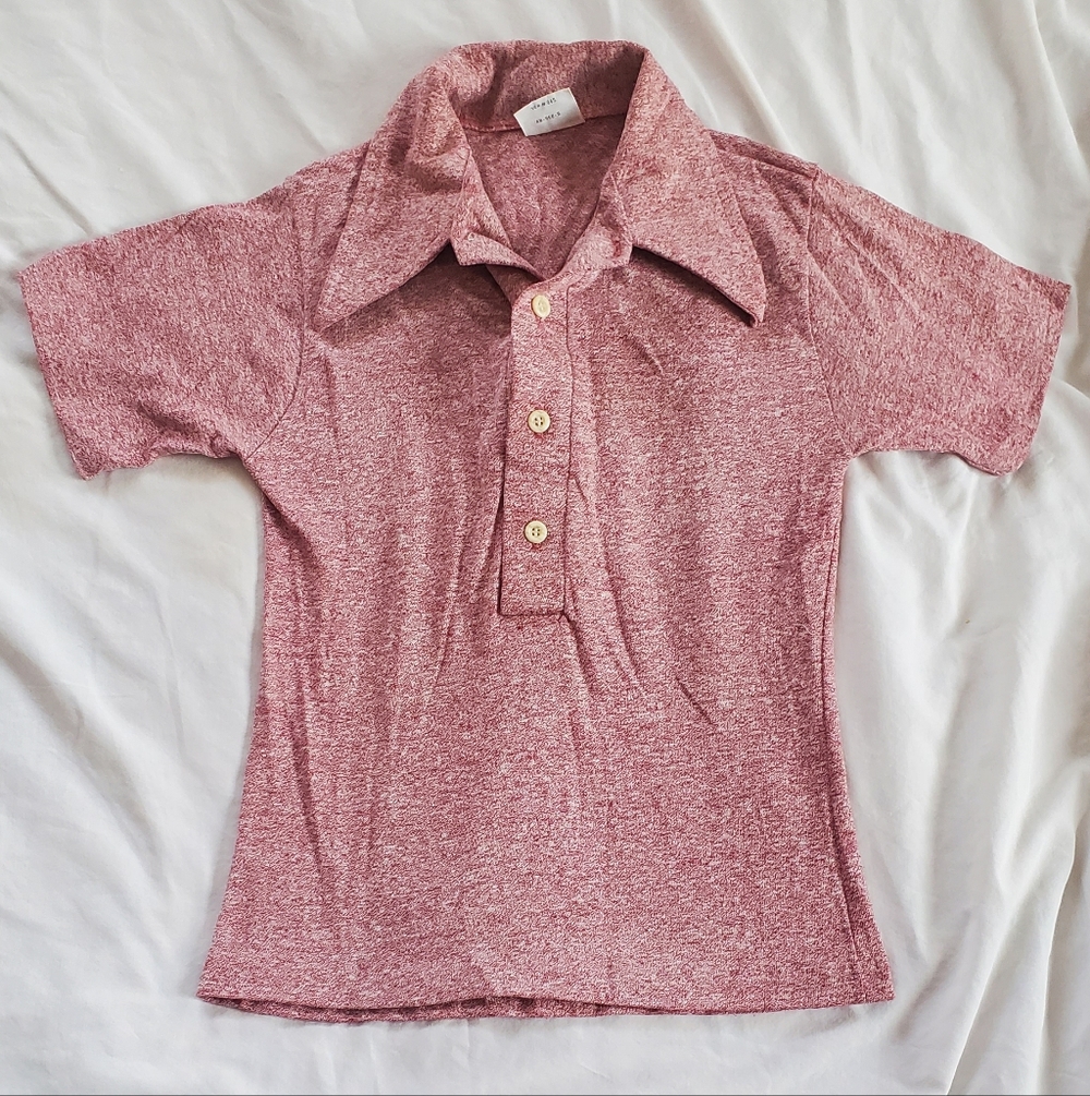 JC Penney Towncraft Vtg 1970's Polo Golf Shirt Red Heather Henley Youth  Sz 14